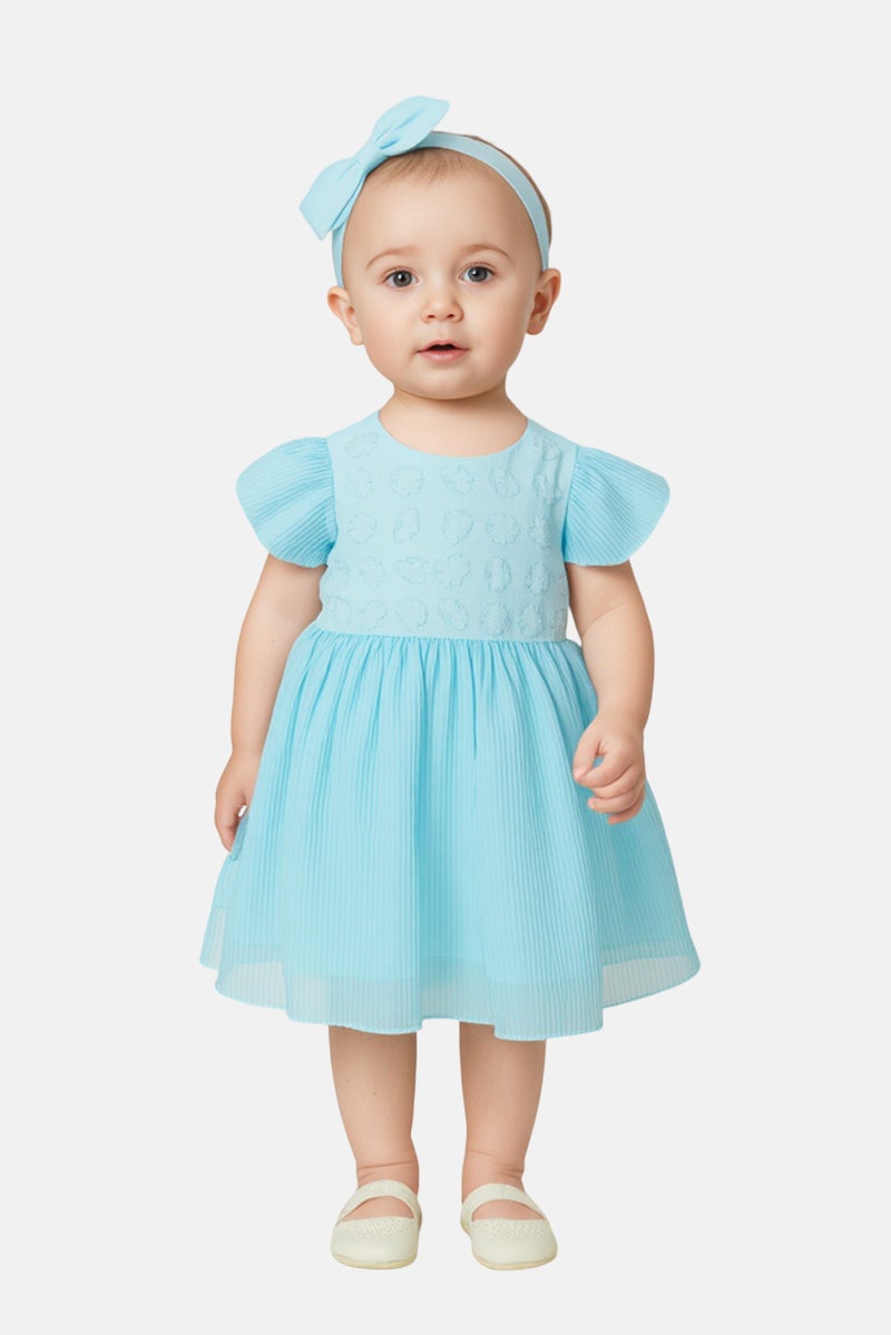 Hamleys Toddlers Girl 2pcs Pleated Dress with Headband, Turquoise - Image 1
